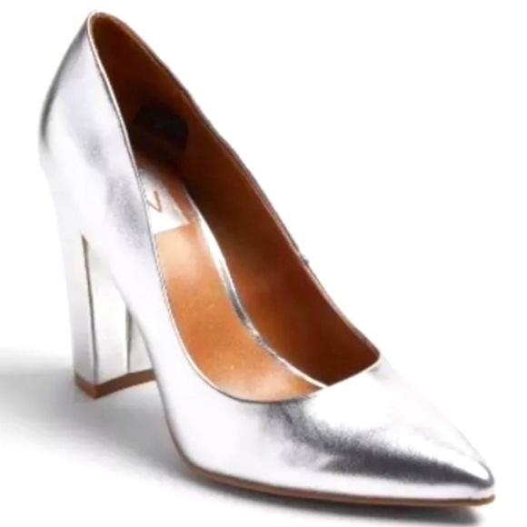 DV by Dolce Vita Shoes - Dolce Vita Silver Pointed Toe Pump Block Heels Nwot 11